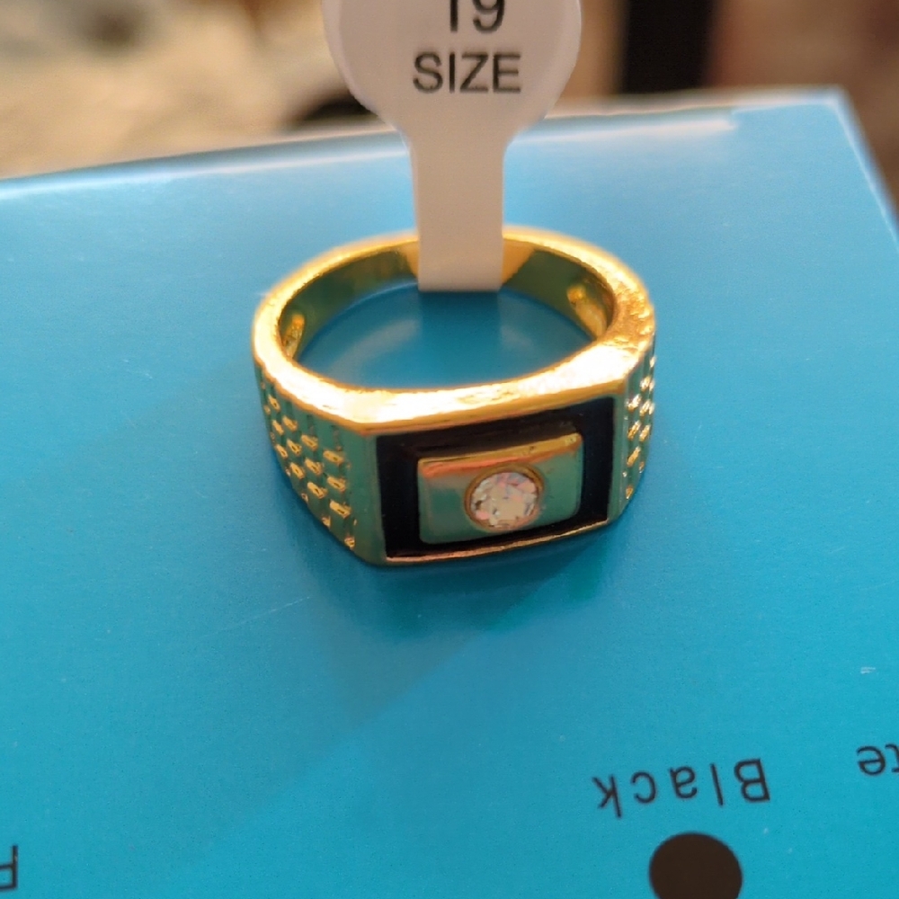 Gold and Black Ring with Crystal Accent